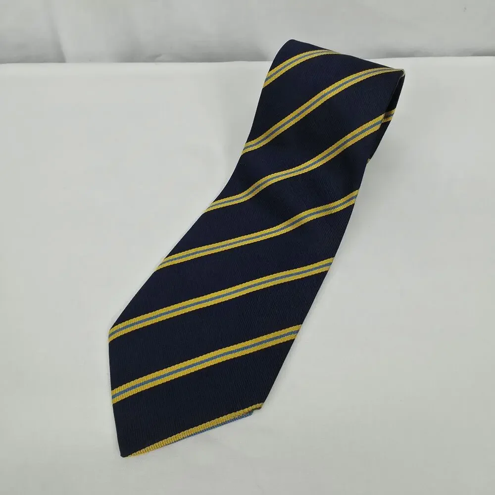 Lands End 100% Silk Neck Tie Navy Gold Blue Repp Stripe USA Classic 3.25 Office